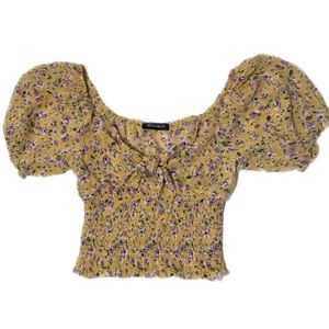 Yellow floral crop blouse